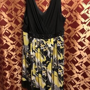 Party Dress Yellow & Black w Beads at Empire Waist